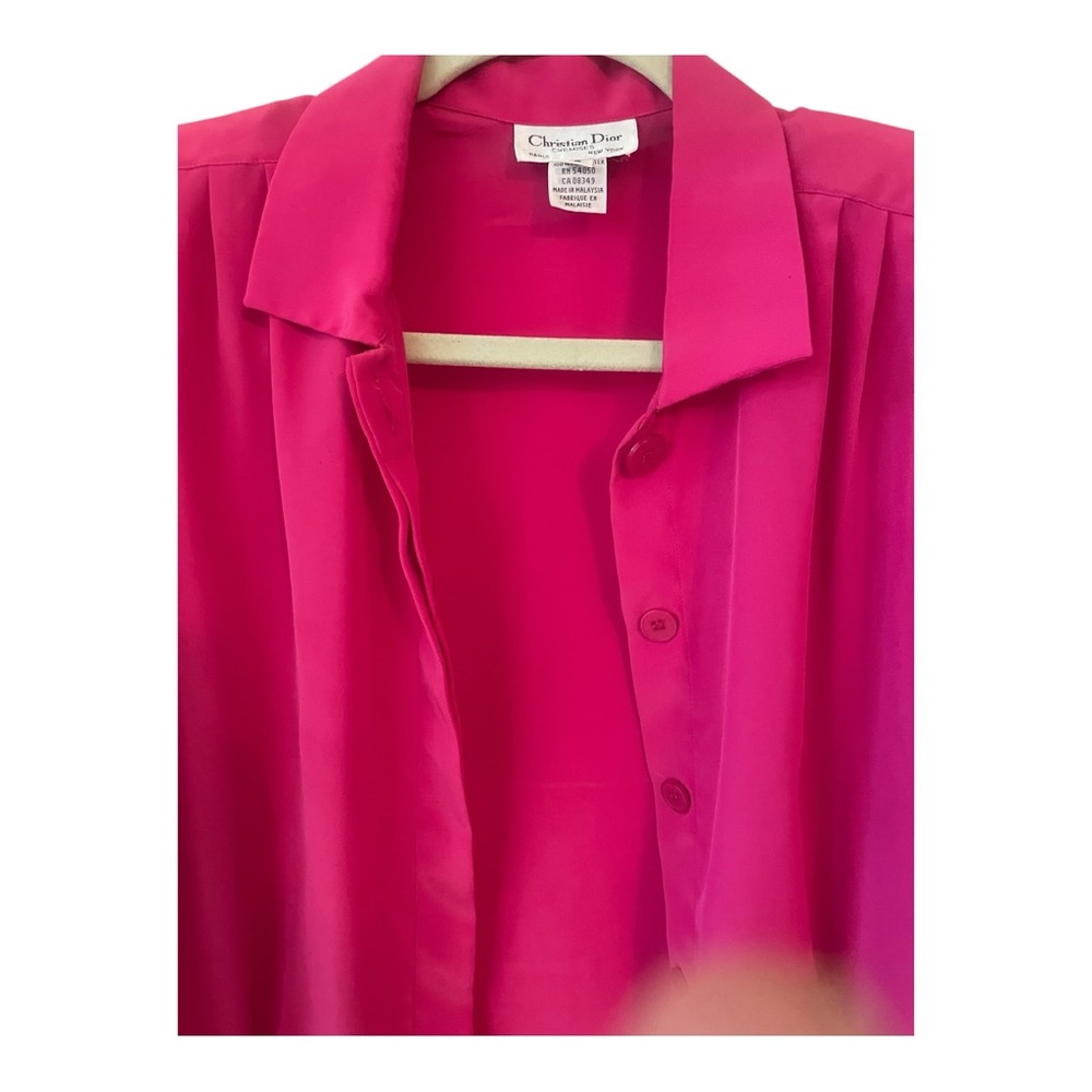 Vintage 80s Christian Dior Chemise Hot Pink Blouse Front and Back Pleats Size 8 - Picture 7 of 7